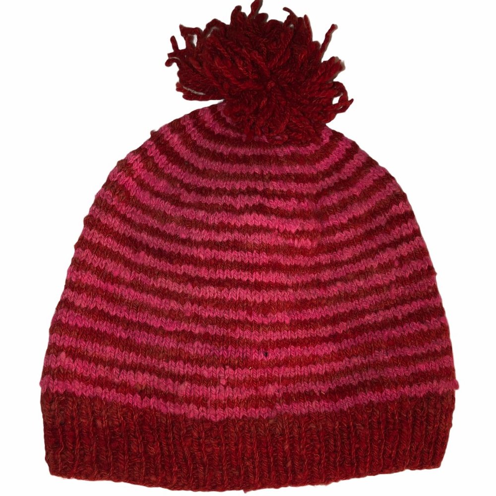 Hand Knit wool red 💖 CHRISTMAS stripe hat